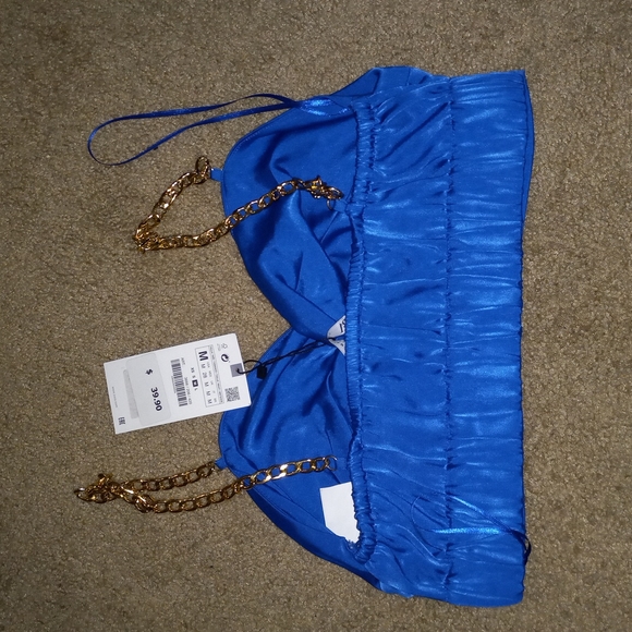 Blue crop top w/ gold chain straps| Brand: Zara| Size: Medium - Picture 4 of 6